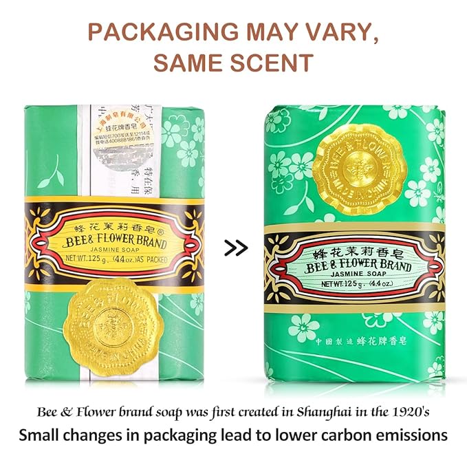 Bee & Flower Soap Bar Jasmine Soap Moisturizing Bath Soap Bars Nourishes Your Skin 4.4 oz(Pack of 4)