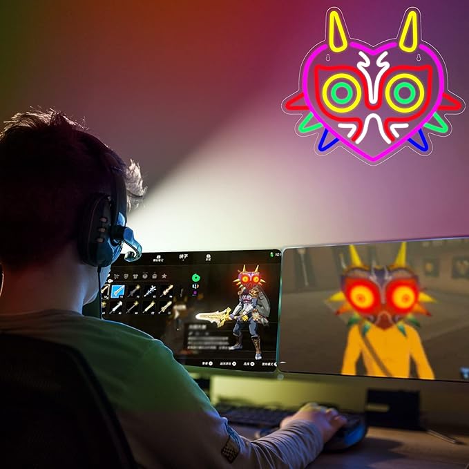 Majora's Mask Neon Sign, Zelda Gaming Neon Sign for Game Room Decor, Zelda Mask for Boys Room Decor & Gaming Wall Deocr, USB Powered Gamer Gifts for Boys, Teens and Zelda Fans