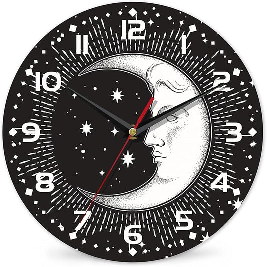 Clock for Living Room, Boho Crescent Moon and Stars Wall Clock Silent Non-Ticking Battery Operated Clock 10 Inch, Home Decor for Living Room, Kitchen, Bedroom and Office