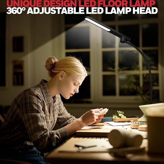 HoneyWell LED Floor Lamp, F4 Sunturalux™ Gooseneck Floor Lamps for Living Room, Super Bright Stepless Dimmable Tall Standing Lamp, Modern Eye-Caring Reading Floor Lamp for Bedroom Office Study