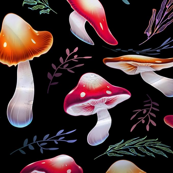 AILONEN Cartoon Mushroom Shower Curtain,Cute Red Mushroom Waterproof Fabric Bath Curtain for Kids Girls Boys,Natural Fungal Plants Shower Curtain Set for Bathroom 72" W*96" H