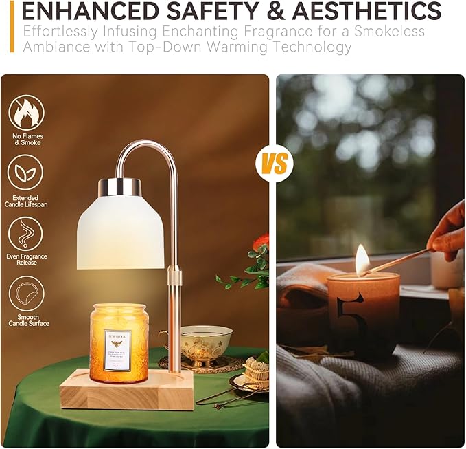 Candle Warmer Lamp with 3 Bulbs, Adjustable Height Dimmable Candle Warmer with Timer, Compatible with Large Jar Candles, Candle Lamp with Charming Gift Box Ribbon for Her/Him(White)