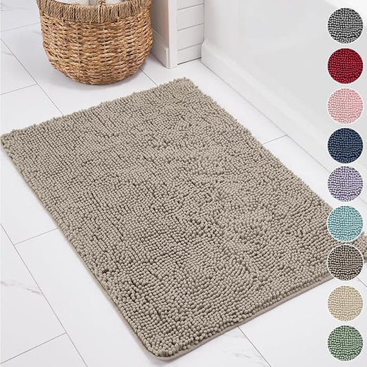 KANGAROO Bathroom Rugs, Chenille Soft Absorbent Bath Rug, Shaggy Shower Mat, Quick Dry Machine Wash Bathmat, Plush Carpet Mats for Tub, Bathtub and Room Home Decor Accessories, 60x24, Beige