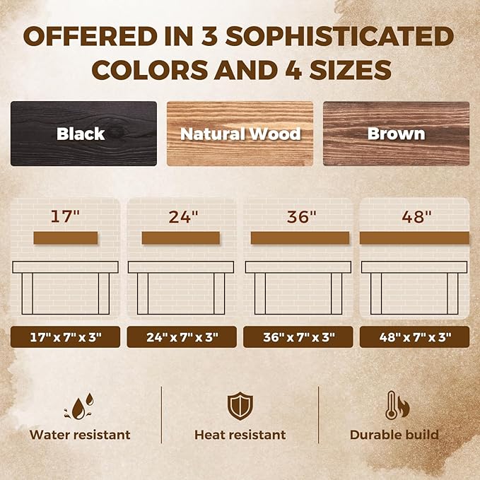 36x3x7 inch Floating Shelves Wall Mounted - Set of 2 Wood Rustic Solid Wood Wall Shelf - Heavy Duty Decorative Storage Shelves for Living Room, Bedroom, Bathroom, Kitchen