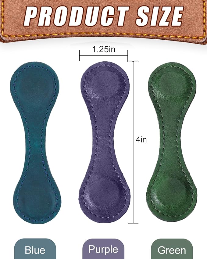 3Pcs Magnetic Leather Bookmarks for Women & Men, Vintage Faux Leather Book Mark, Double-Sided Magnetic Bookmarks Book Accessories, Book Lover Gifts for Father's Day Gift (Purple + Blue + Green)