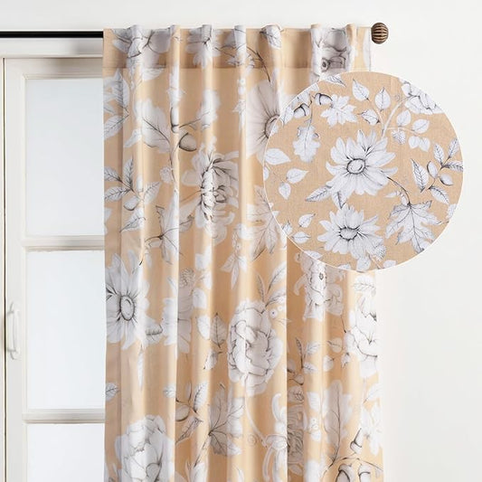 Maison d' Hermine Curtains for Living Room 100% Cotton 124 inch Length One Panel Light Filtering Curtains for Bedroom Windows with Rod and Loop Pockets Drapes (Pretty Autumn, 50" W x 124" L)