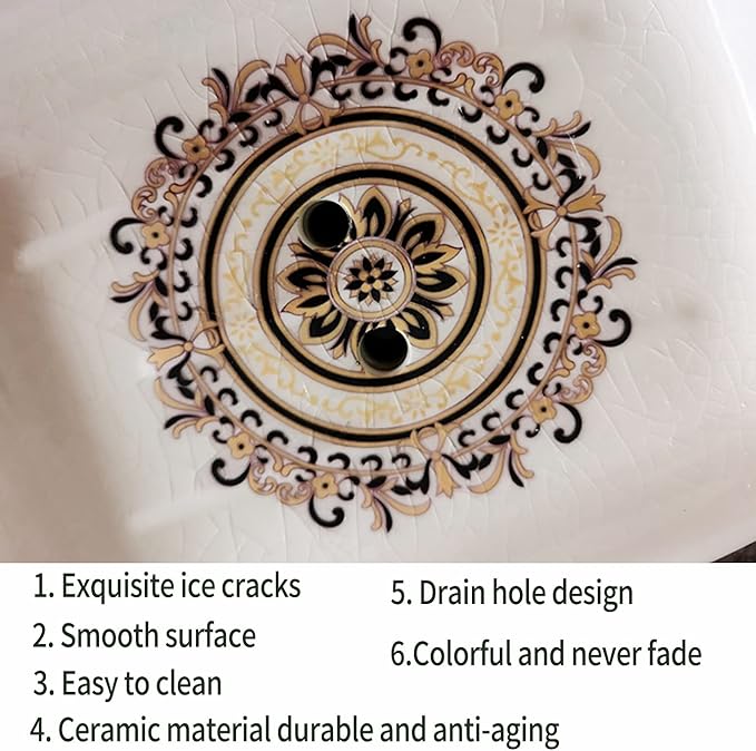 Ceramic Soap Dish Creative Ice Crack Ceramic French Sunflower Pattern Soap Dish Holder for Bathroom and Shower Soap Tray Box with Drain Gift for Mum Family