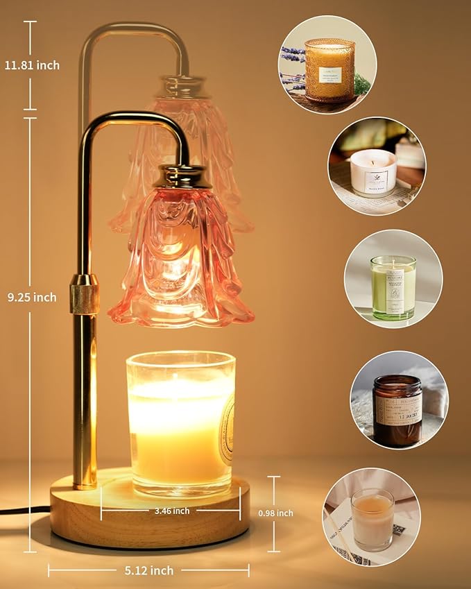 Candle Warmer Lamp with Timer, Adjustable Height and Dimmable, Birthday Gifts for Womens, Mothers Day Gifts for Mom, Unique Home Decor Aesthetic (Pink)