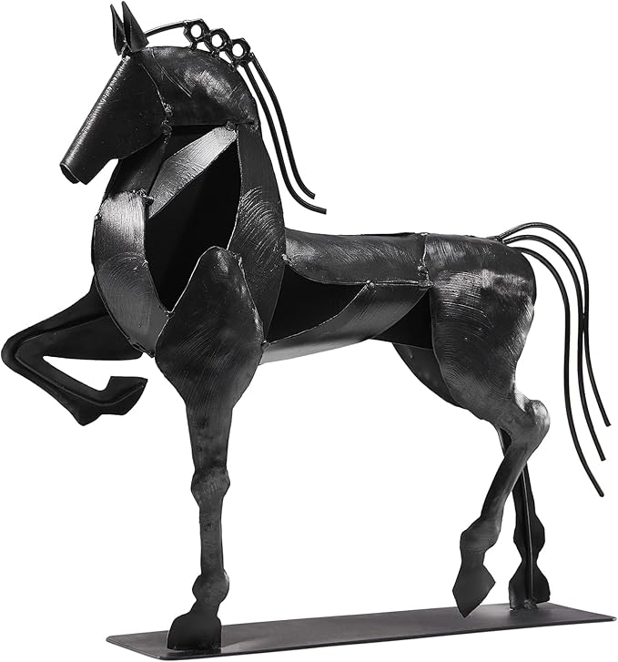 Horse Statue, Unique Metal Art Sculpture for Vintage Home Decor, Modern Decor, Gift for Horse Lovers (Black)