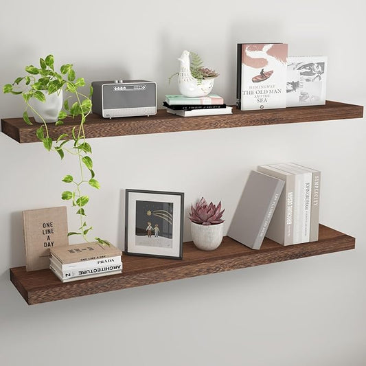 Floating Shelves 36 Inch Wall Shelf Solid Wood Mounted Storage for Bedroom Living Room Set of 2, Rustic Brown Wall Shelves