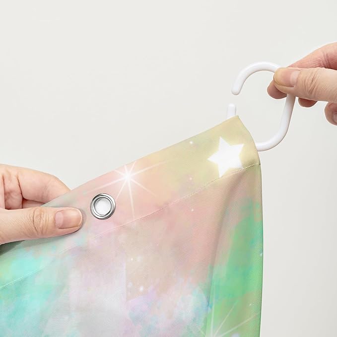 AILONEN Colorful Space Shower Curtain,Glitter Star Waterproof Fabric Shower Curtain Set for Girls Kids Teens, 36" W*72" H Fantasy Starry Sky Theme Bathroom Decor
