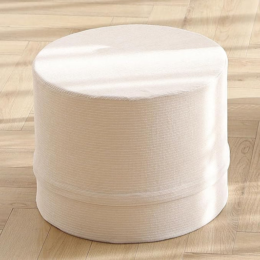 LITA Round Stuffed Pouf Ottoman, Corduroy Poufs with High-Density Foam Filling and Washable Cover, Furry and Fluffy Bean Bag Foot Stools Ottoman for Living Room, Bedroom, Office, Beige