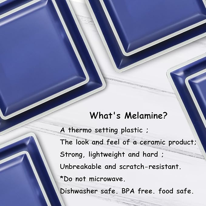 Square Melamine Dinnerware Sets， Durable Square Dinner Plates and Bowls Set,12-Piece Set Non-breakable Lightweight Dinner Tableware Sets, Service for 4