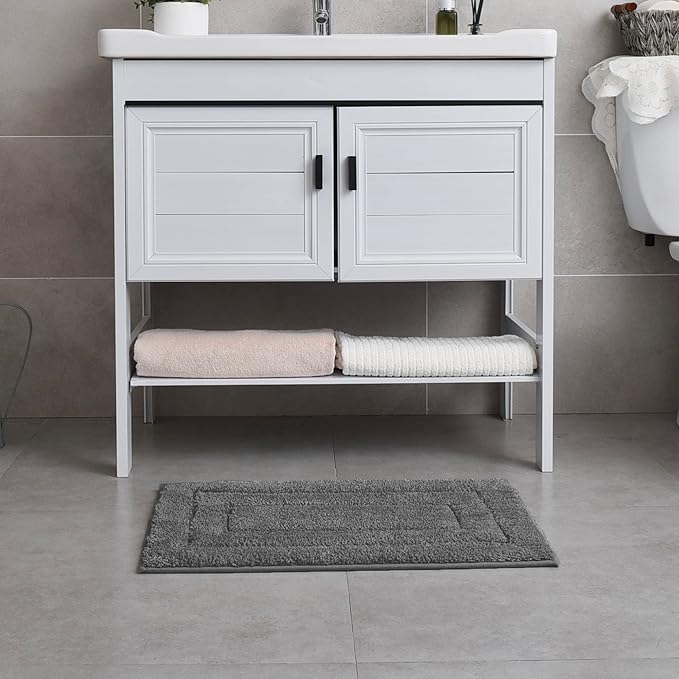 GRANNY SAYS Gray Bathroom Rugs Non Slip, Bath Mats for Bathroom, Super Soft and Water Absorbent, Microfiber Washable Bath Rugs for Floor, Tub and Shower, 16" x 24" Dark Gray