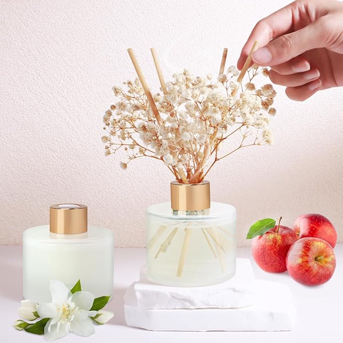 Scent Diffuser Set, 5.28oz (150ml) White Jasmine & 5.28oz (150ml) Fruit Scent Diffuser with 16 Sticks Long Lasting Fragrance for Home, Bathroom, Room Decor