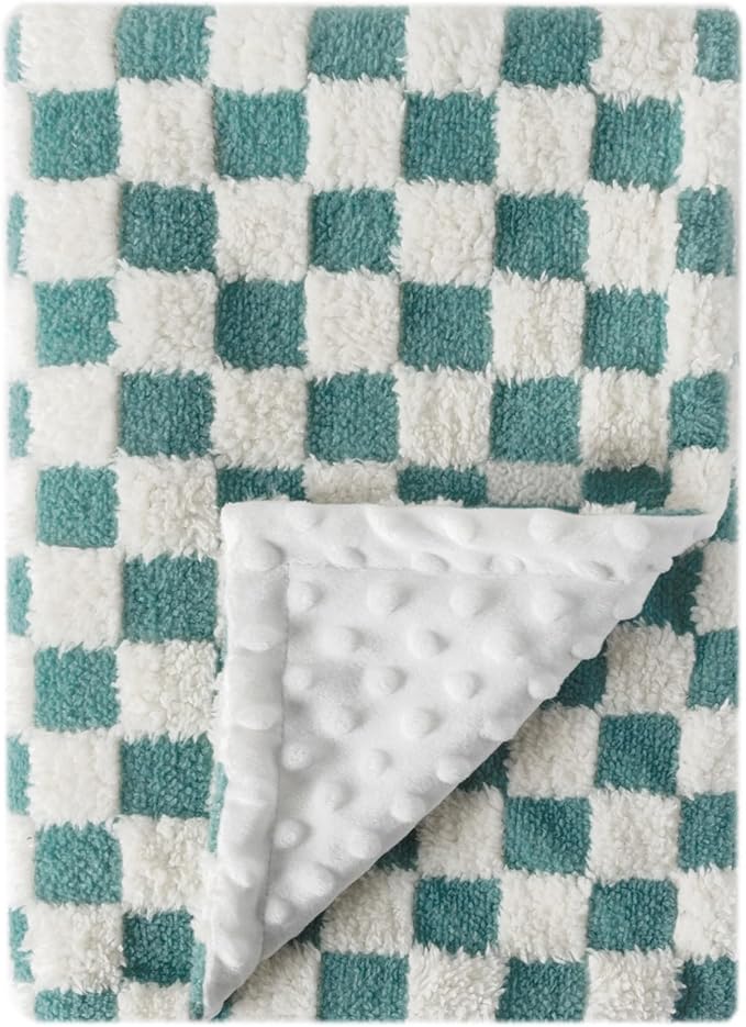 Soft Checkered Baby Blankets for Unisex Girls or Boys Breathable Gender Neutral Nursery Double Layer Blankets with Dotted Backing for Newborn Toddlers (30??X 40??