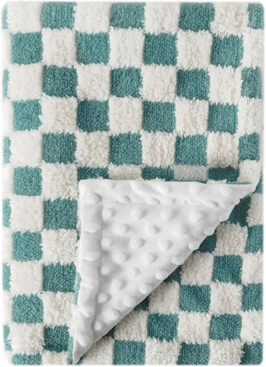 Soft Checkered Baby Blankets for Unisex Girls or Boys Breathable Gender Neutral Nursery Double Layer Blankets with Dotted Backing for Newborn Toddlers (30??X 40??