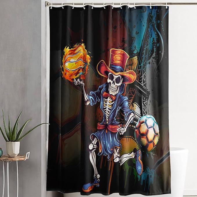 AILONEN Sugar Skull Shower Curtain,Funny Skull Skeleton Design Shower Curtain Set with Hooks for Boys Girls Teens,Skeletons Playing Balls Waterproof Fabric Shower Curtain for Bathroom,60" W*72" H