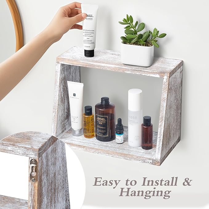 idee-home Bathroom Floating Shelves for Wall, Wood Farmhouse Decorative Wall Mounted Hanging Shelves for Kitchen Bedroom Living Room, Rustic White, Set of 3