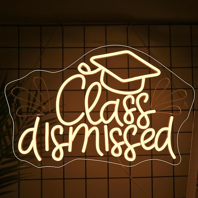 NOSUN Class Dismissed Neon Sign Class Neon Signs for Wall Decor, Warm White LED Signs for Classmates friends family, USB Neon Word Sign for Party Club Light Up Sign, The best gift for graduating friend