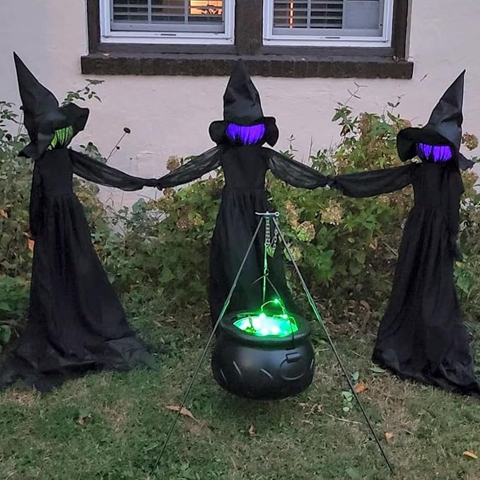 Halloween Decorations Outdoor - Large Witches Cauldron on Tripod with Lights - Black Plastic Cauldron Candy Bucket Decoration for Yard Home Porch Outside