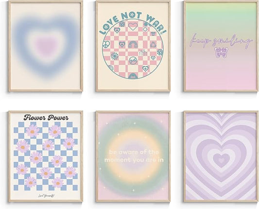 InSimSea Wall Art Prints Poster Pastel Art Posters for Room Aesthetic Wall Decor, 11x14in Purple Preppy Aesthetic Room Picuters for Living Room Bedroom, Bathroom Decor (UNFRAMED)