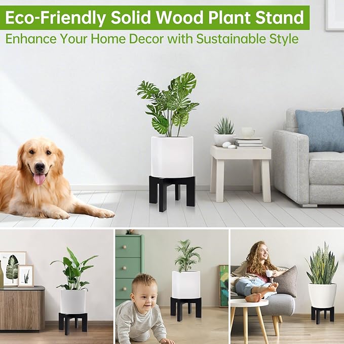 Wood Plant Stand Indoor/Outdoor for Plants, Large Size Planter Stand Holder,Sturdy and Stable Flower Pot Stand,Fits Most Size Flower Pots In Room (1 Pack-Black)