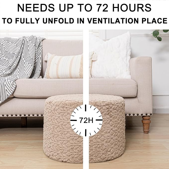 Round Pouf Ottoman Stuffed 20 x 20 x 14 Inches Boho Poof Foot Stool Home Decor Floor Pouffe Ottoman Foot Rest for Couch Sofa Bean Bag Chairs Living Room Bedroom (Light Coffee)