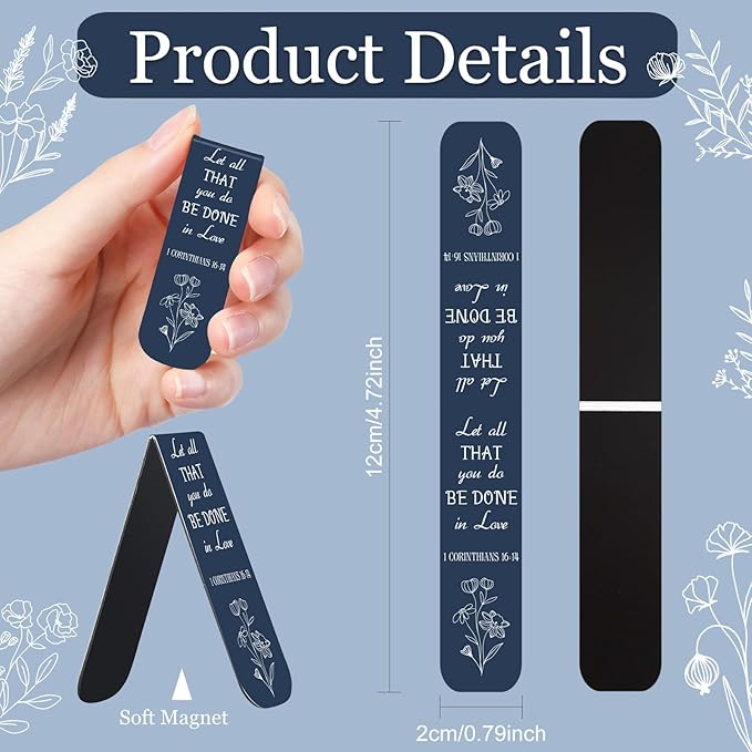 Zonon 48 Pcs Bible Verse Magnetic Bookmarks, Inspirational Scripture Christian Book Markers Religious Motivational Encouragement Flower Page Clips Presents for School Supplies (Dreamy Style)