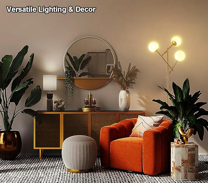 Fiqevs 3 Globe Floor Lamp with 2700K Warm Light & LED Bulbs Included, Mid Modern Gold Standing Lamp with Adjustable Lampshade, Arc Sputnik Tree Tall Lamp for Living Room, Bedroom - Antique Brass