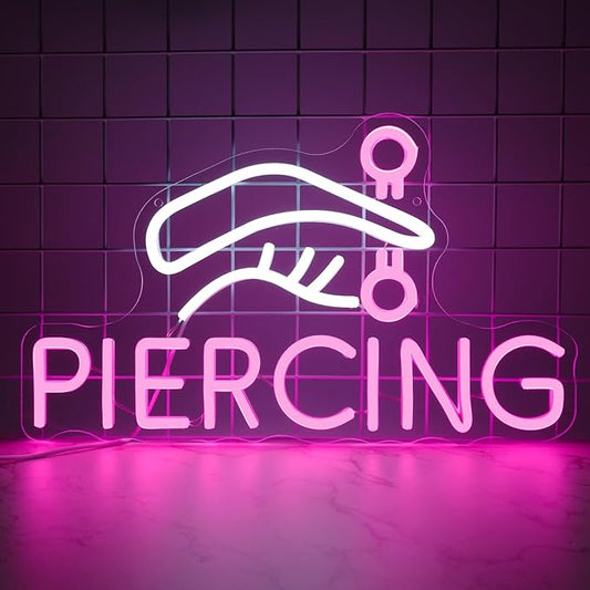 Piercing Neon Sign, Tattoo Neon Signs for Wall Decor, Dimmable Led Signs for Bedroom, Light Up Signs for Tattoo Salon Studio Ear Body Piercing Shop Business Decoration