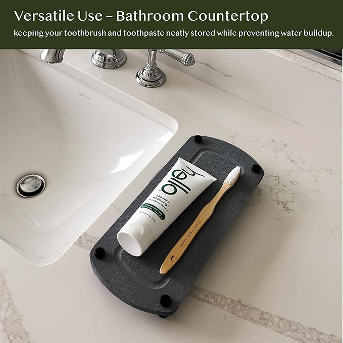 2PCS Instant Dry Sink Caddy Organizer, Fast Drying Sponge and Soap Dispenser Holder for Kitchen and Bathroom Countertop, Stainless Steel Feet, and Non Slip Bottom Dark Gray