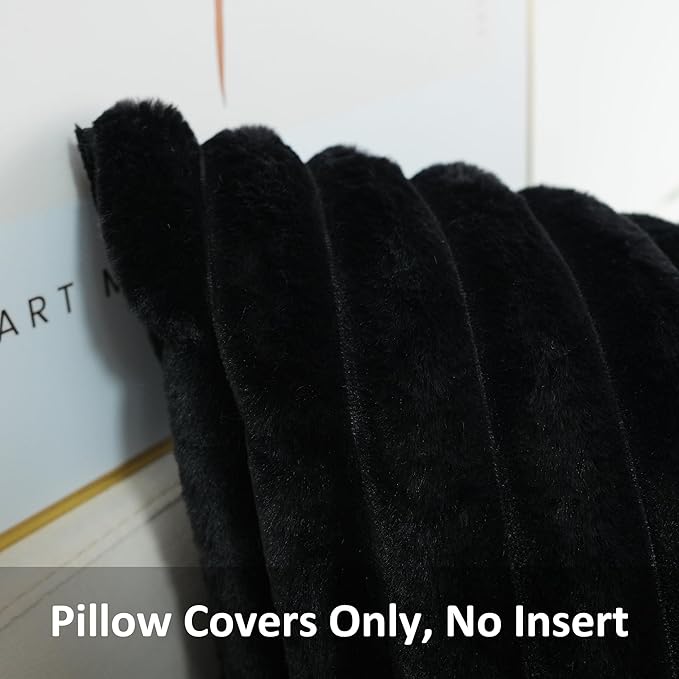 JOJUSIS Pack of 2 Faux Fur Plush Decorative Throw Pillow Covers Couch Cushion Case Soft Pillowcases (Black, 22 x 22-Inch)