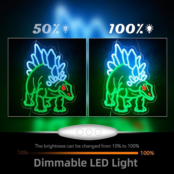 Dinosaur Neon Sign Stegosaur Neon Sign for Wall Decor Dino USB Dimmable Neon Light Sign for Boys Girls Room Gameroom Holiday Birthday Christmas Gift