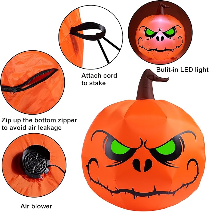 Sizonjoy 4 Ft Halloween Blow up Inflatable Pumpkin Decoration-Lighted Halloween Inflatables for Home Yard Garden Indoor and Outdoor Halloween Decoration Outdoor