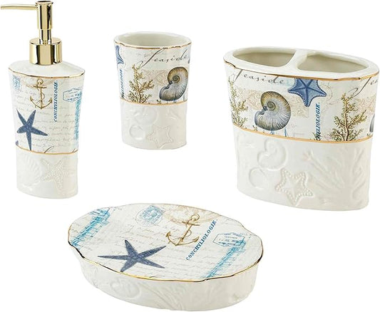 Avanti Linens - Accessory Set, Resin Tumbler, Toothbrush Holder, Soap Dish & Lotion Pump, Durable Bath Decor (Antigua Collection)