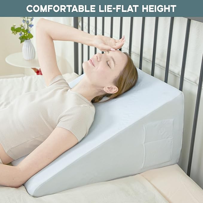 Bed Wedge Pillow, 12" 24" 24" Triangle Pillow Wedge, Cooling Memory Foam Top, Elevated Support Wedge Pillow for Relieving Acid Reflux, Heartburn, Snoring and GERD