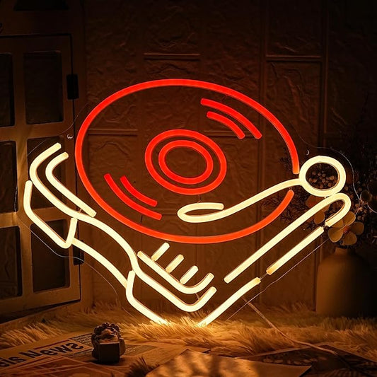 Record Player Neon Sign Retro Red Warm Music Record Neon Light Neon Signs for Studio Decor Live Art Neon Light Sign for Bedroom Beer Bar Decoration
