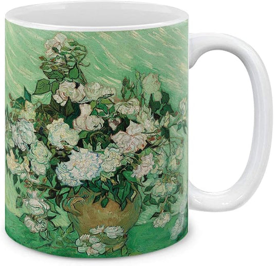 MUGBREW Classic Art Vase With Pink Roses By Vincent Van Gogh Ceramic Coffee Mug Tea Cup, 11 OZ