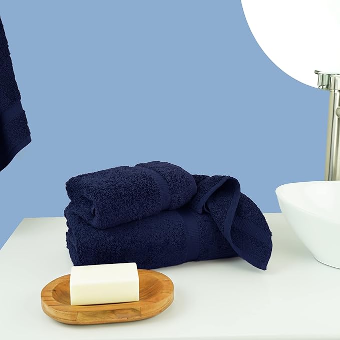 Chakir Turkish Linens | Hotel & Spa Quality 100% Cotton Premium Turkish Towels | Soft & Absorbent (Personalized 3-Piece Towel Set, Navy)