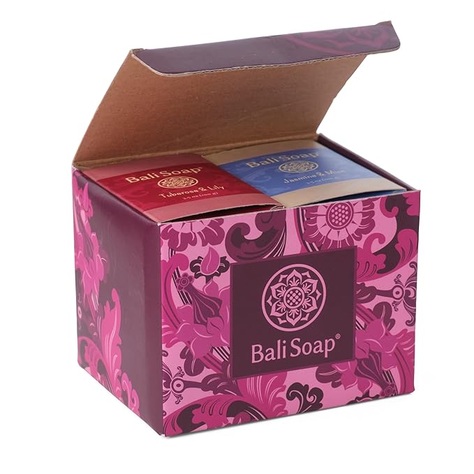 Bali Soap - Feminine Collection Natural Soap Bar Gift Set, 6 pc Variety Pack, Bergamot-Gardenia, Jasmine-Mint, Lotus-Neroli, Chamomile-Moringa, Tuberose-Lily, Greentea-Lime 3.5 Oz each