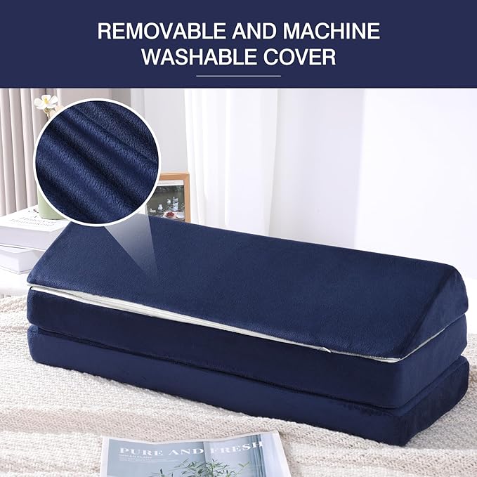 BALAPET 3-in-1 Adjustable Height Wedge Pillow, 7" Height Leg Knee Pillow for Side Sleepers & Aligns Spine, Supportive Bolster Pillow for Pregnancy Relieves Pressure Hip Leg Elevation, 22", Navy Blue