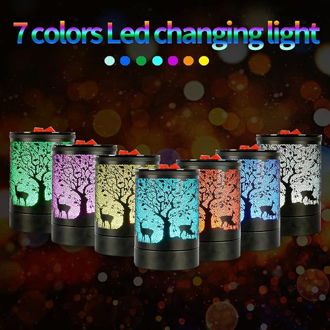 Deer Forest Scented Wax Melts Warmer with 7 Colors Changing Led Light Oil Burner Tart Candle Melter for Home Decor