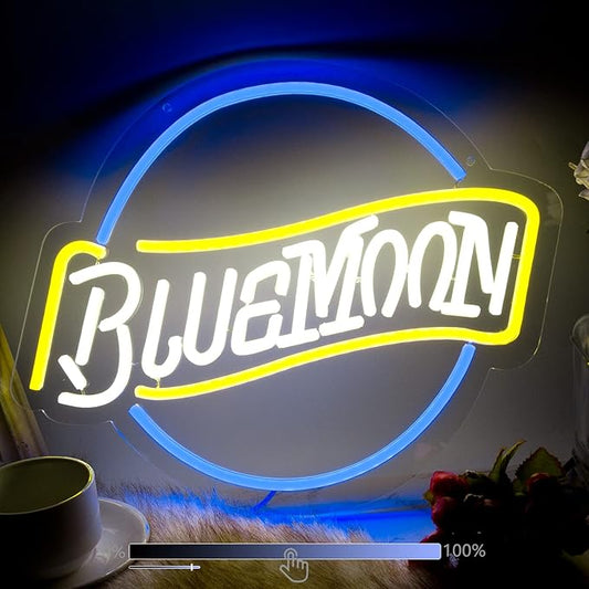 Blue Moons Neon Signs Wall Decor, Dimmable Neon Sign Colorful LED Lights for Beer Bar, Neon Light Up Signs Accessories Decorations for Man Cave Pub Game Room Aesthetic