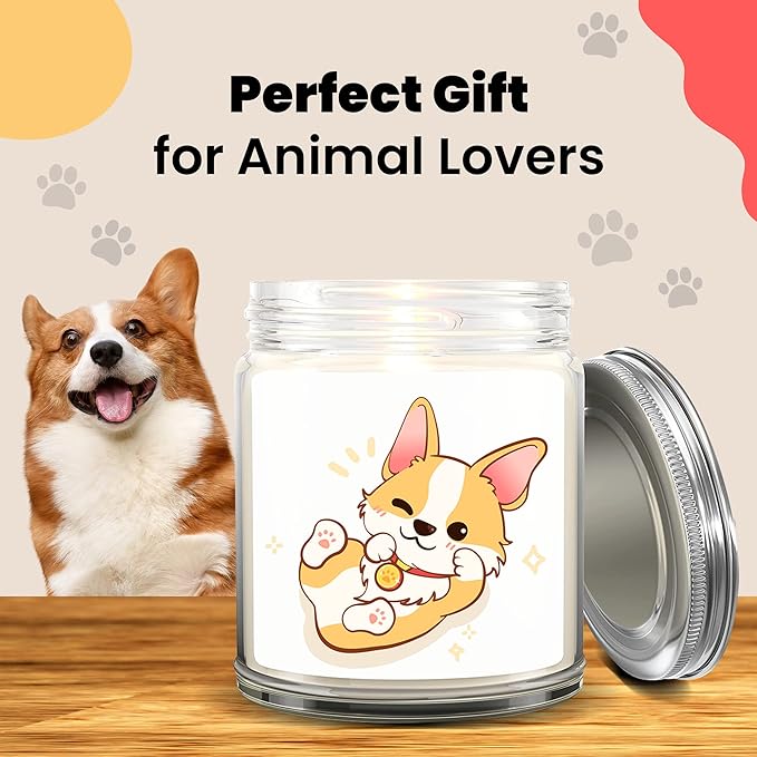 1OAK Lavender Scented Candles - Dog Lover Gifts for Women - Dog Themed Gifts - Made in USA (Corgi)