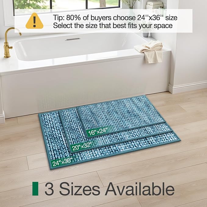 LUMI Chenille Bathroom Rugs, 16"x24" Extra Soft Non Slip Absorbent Bath Rugs, Washable Bath Mats for Bathroom Floor Tub and Shower, Blue