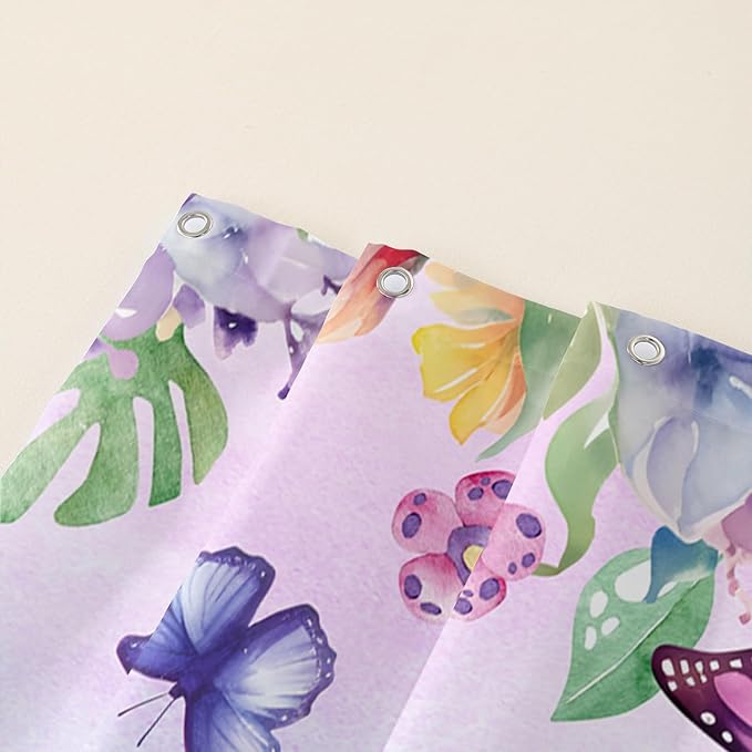 AILONEN Butterfly Shower Curtain for Bathroom, Purple Butterfly Bath Curtain Decor,Modern Printed Waterproof Shower Curtain with 12 Plastic Hooks (Kids/Girls/Women/Teen/) 72" W*72" H