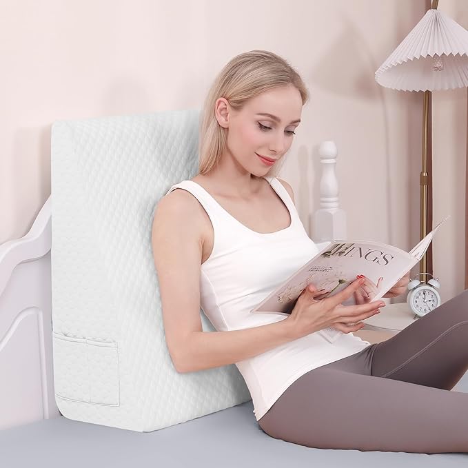 Forias Wedge Pillow for Sleeping,10" Bed Wedge Pillow for After Surgery,Acid Reflux,Snoring,Memory Foam Top Triangle Pillow Wedge with Breathable Removable Cover