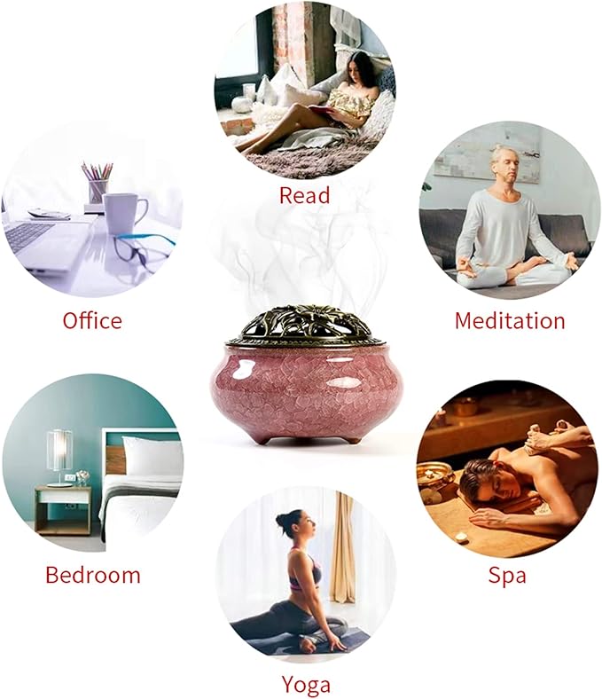 Ceramic Incense Burner with Incense Stick Holder + Insulation use for Stick or Coil Incense, Sage Cones and Frankincense (Violet)