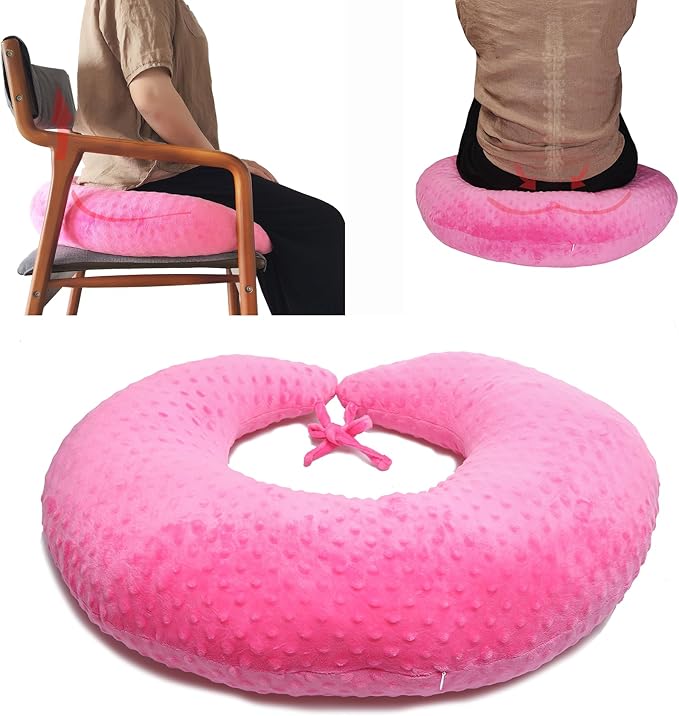 BBL Pillow After Surgery for Butt Sleeping, Brazilian Butt Lift Pillow Post Surgery Recovery for Sitting Sleeping Driving Donut Pillow for Woman Lumbar Back Cushion Seat Foam (Pink Dot)